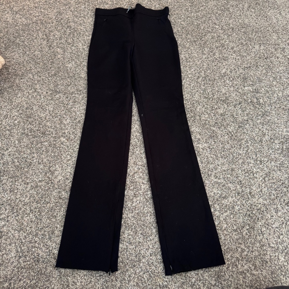 Zara Womens Black High Waisted Flare Trousers Side Zip Split Hem Size M
